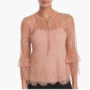 WHBM Long-Sleeve Lace Ruffle Blouse Womens S Antique Blush Cami Boho Peasant